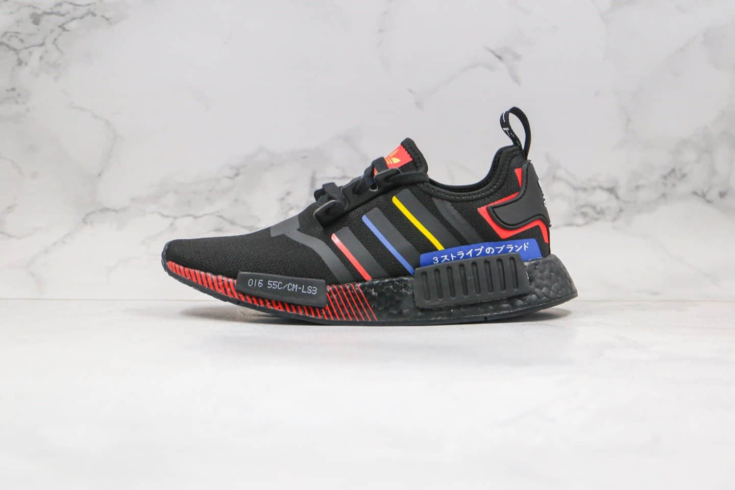 阿迪达斯adidas NMD R1纯原版本爆米花跑鞋NMD日文黑彩虹条纹撞色原楦头纸板打造 (ID:43600) - 图片1