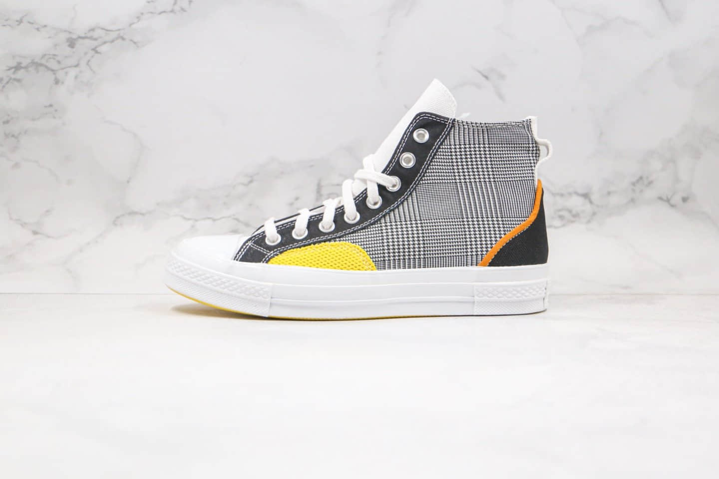 匡威CONVERSE Mix & Match Chuck70公司级版本张艺兴同款编织补丁格子条纹拼色高帮帆布鞋原厂硫化大底正确硅蓝PU软中底 (ID:43624) - 图片1