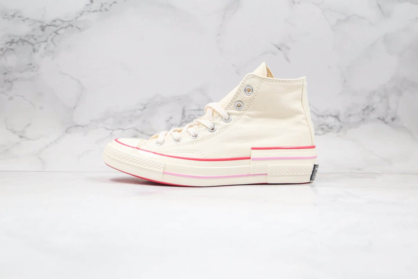 匡威Converse Chuck 70公司级版本高帮解构帆布鞋白粉色三围条原楦头纸板打造 (ID:43699) - 图片1