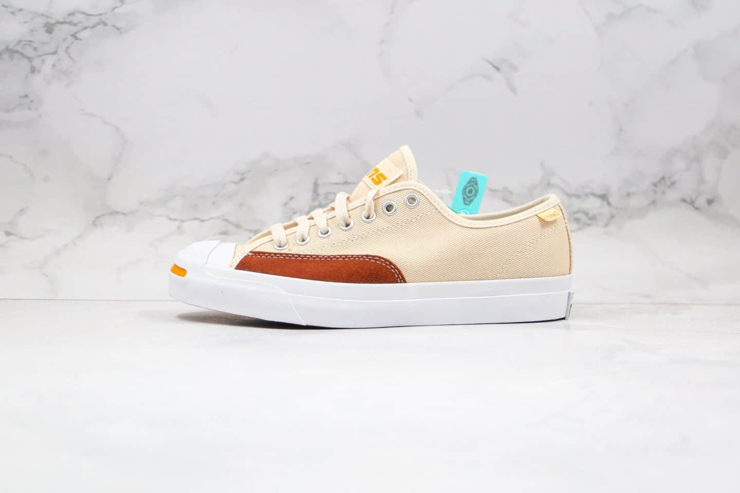 匡威Converse Jack Purcell Pro公司级版本帆布拼接开口笑板鞋米白棕色高清洁硫化工艺 (ID:44740) - 图片1