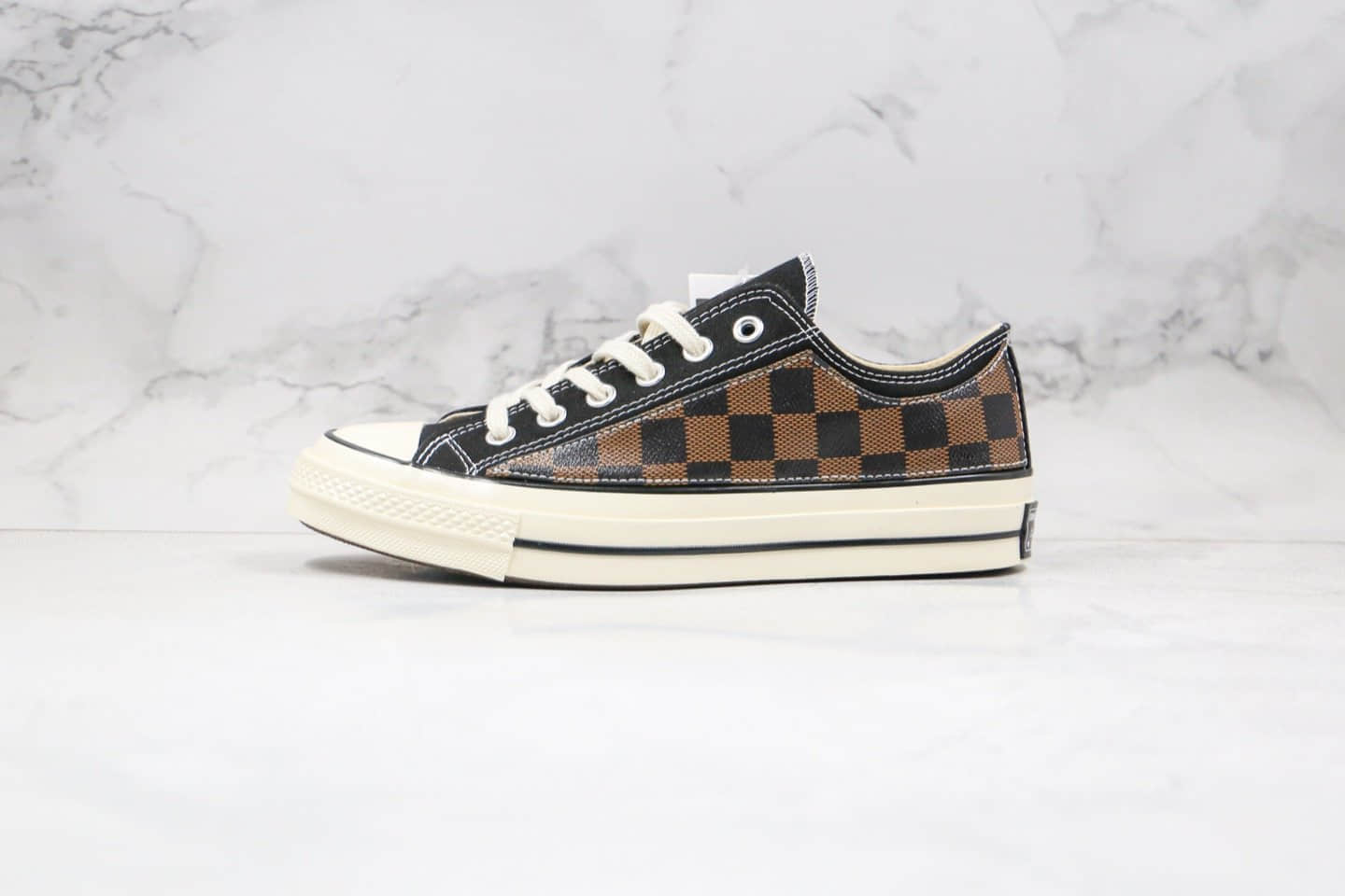 匡威Louis Vuitton x Converse 1970s公司级版本路易威登LV联名低帮棋盘格子板鞋黑棕色原盒版本 (ID:45012) - 图片1