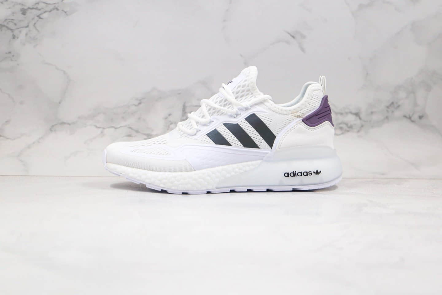 阿迪达斯adidas Originals ZX 2K Boost公司级版本易烊千玺同款爆米花缓震跑鞋白黑紫色真爆大底 (ID:45030) - 图片1