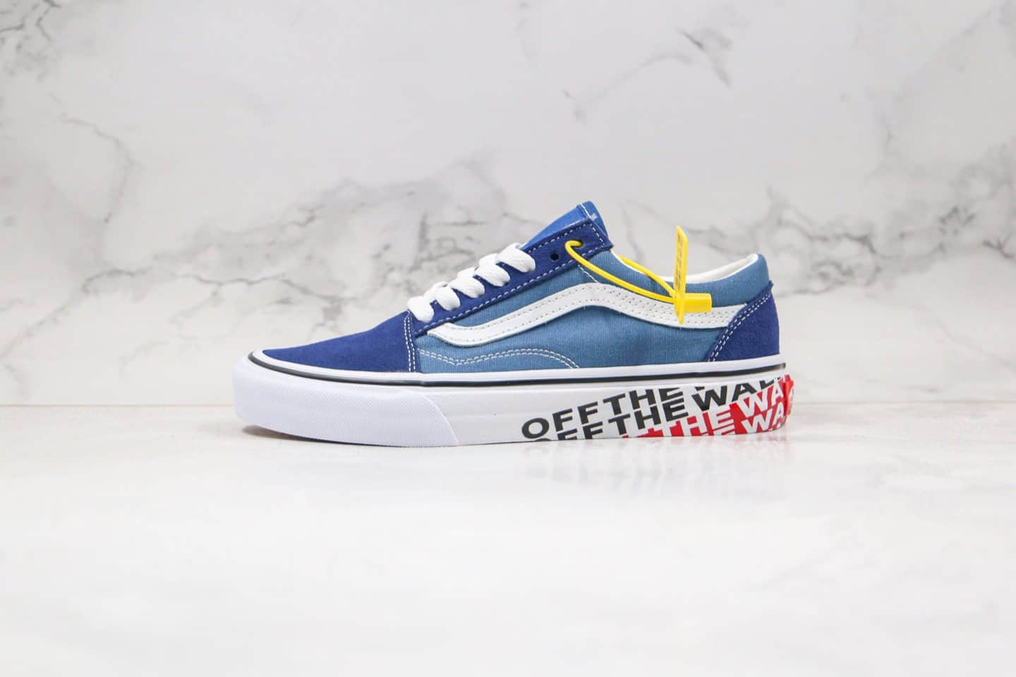 万斯Vans Old Skool Off The Wall公司级版本低帮字母涂鸦越墙标语海军蓝白色硫化帆布鞋原盒原标 (ID:45355) - 图片1