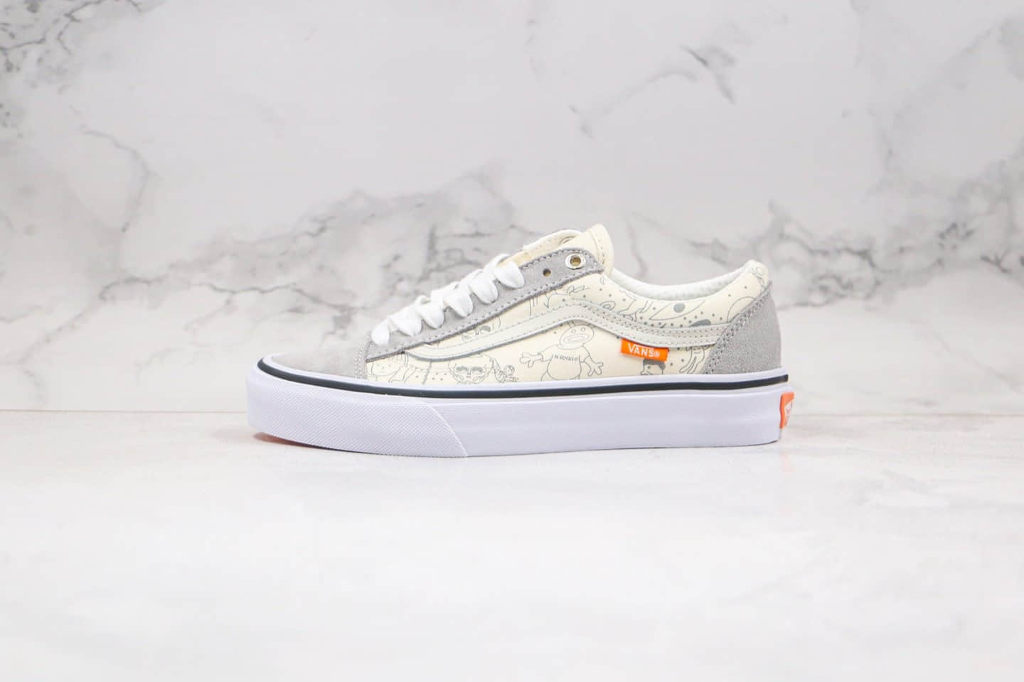 万斯No-Comply x Daniel Johnston x Vans2020公司级版本三方联名款敏感内容画乳白灰色简笔卡通涂鸦化低帮帆布鞋原厂硫化大底 (ID:45496) - 图片1