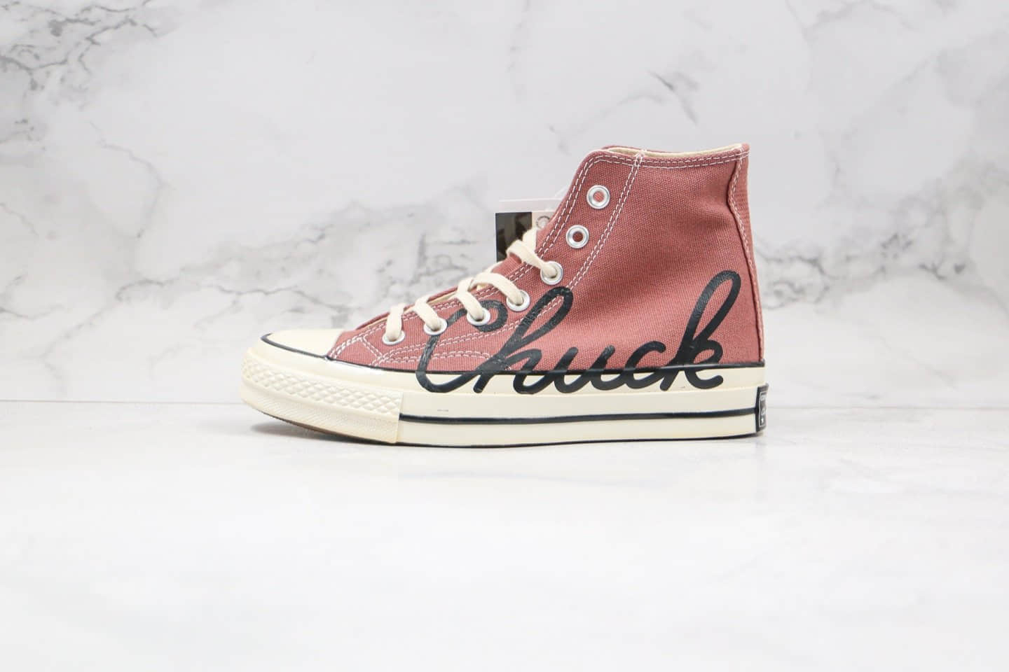 匡威Converse Chuck 70s公司级版本高帮帆布鞋字母涂鸦豆沙粉色蓝底双围条 (ID:46172) - 图片1