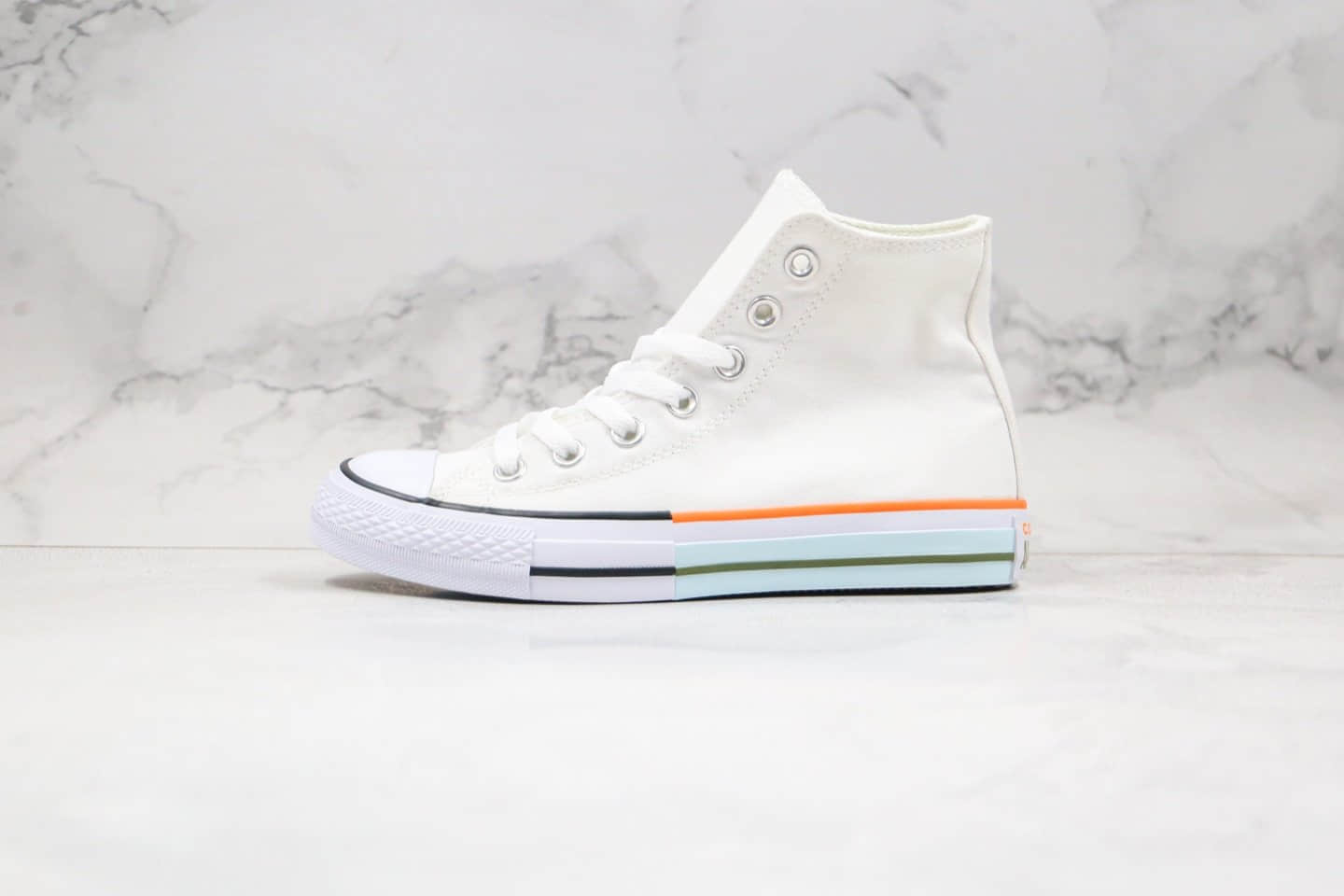 匡威Converse All Star公司级版本高帮帆布鞋白橙撞色围条原鞋开模 (ID:46309) - 图片1