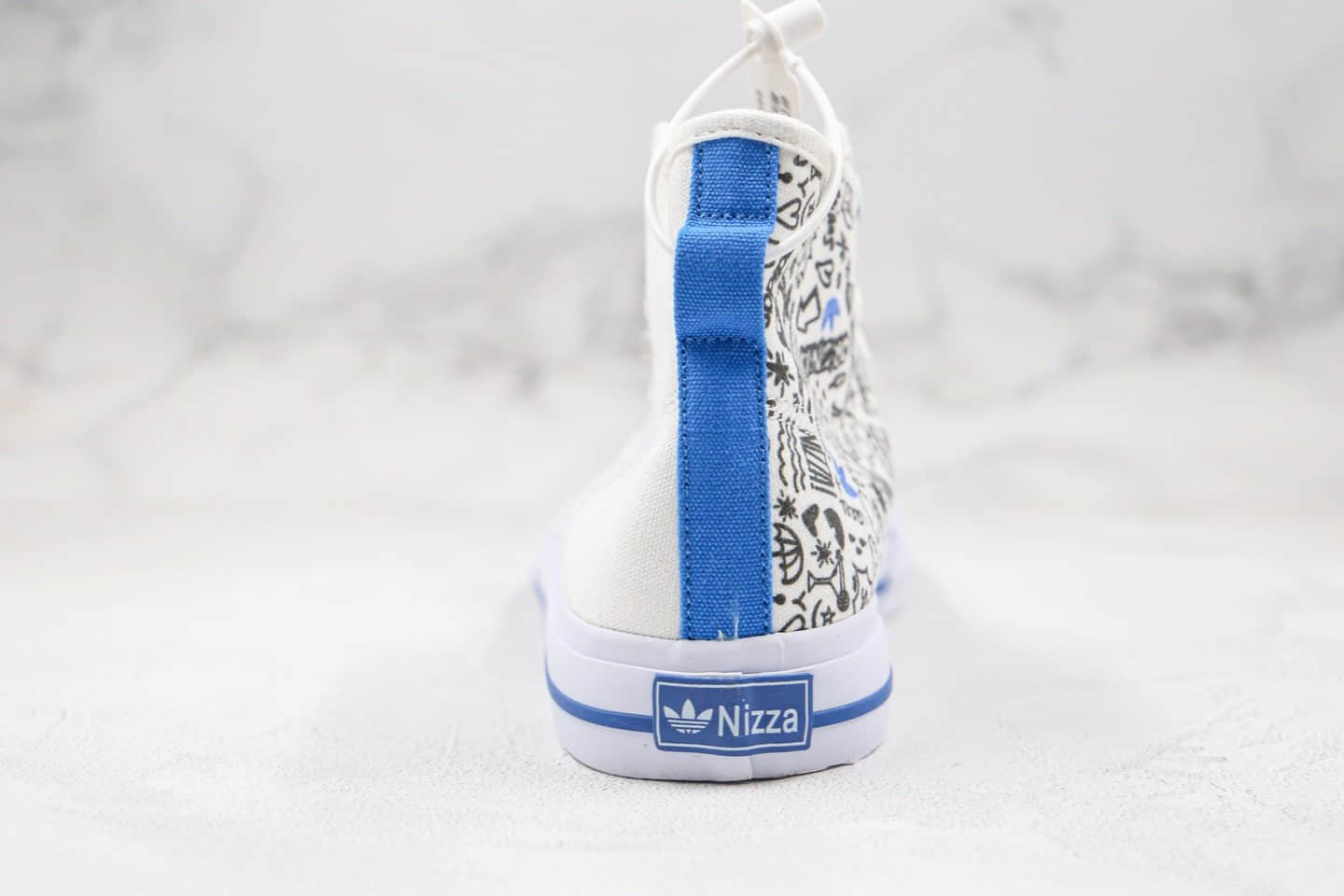 阿迪达斯Adidas Nizza HI RF纯原版本高帮白蓝色涂鸦不对称设计NIZZA帆布鞋原档案数据开发 货号:FY3092