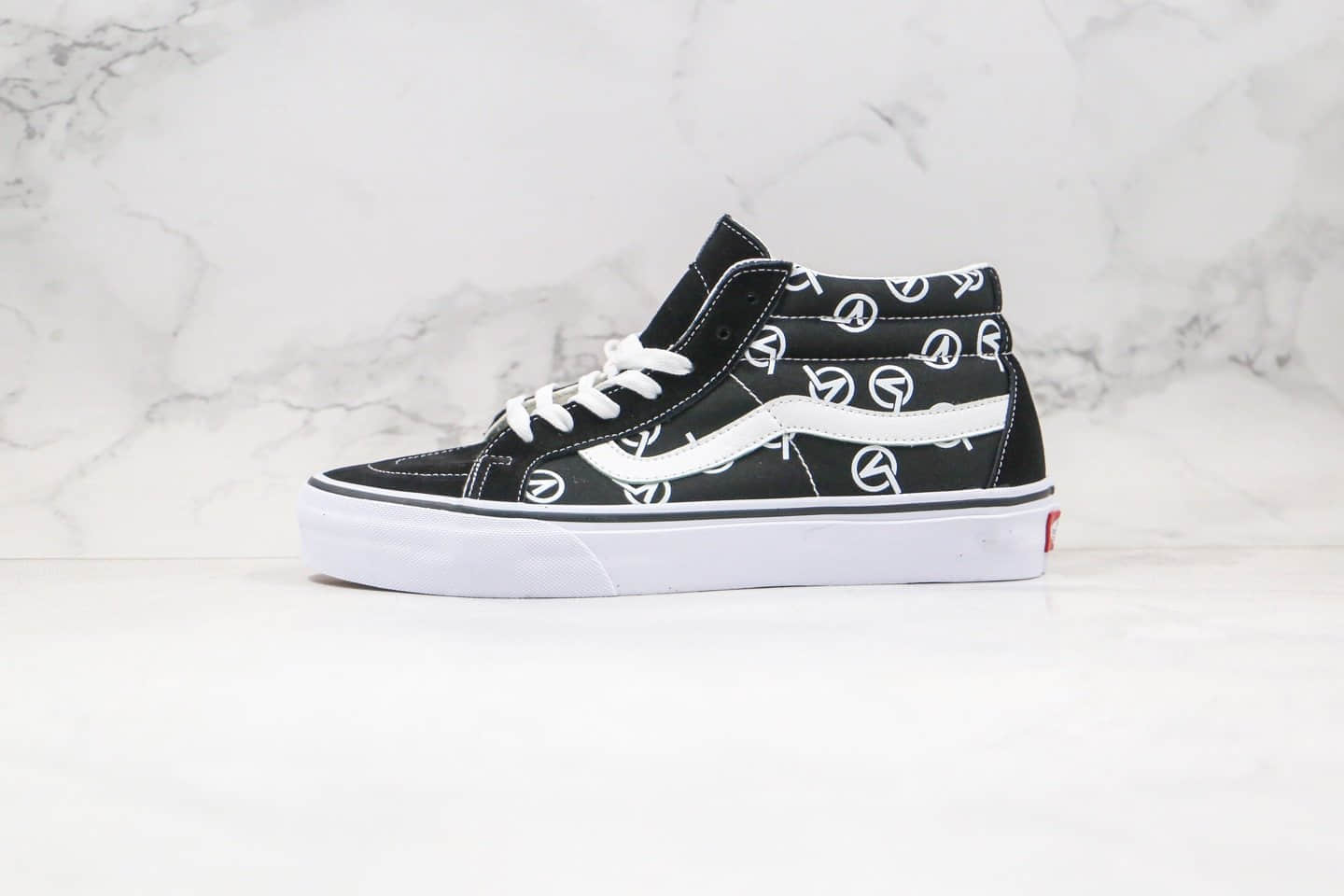 万斯Vans SK8-Mid Circle V Logo公司级版本中帮V标字母日系黑白硫化板鞋原厂硫化大底内置钢印 (ID:48175) - 图片1