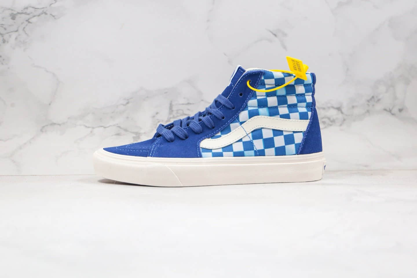 万斯Vans Sk8-Hi公司级版本高帮模糊鸽子宝蓝色棋盘格子硫化板鞋原盒原标 (ID:48614) - 图片1