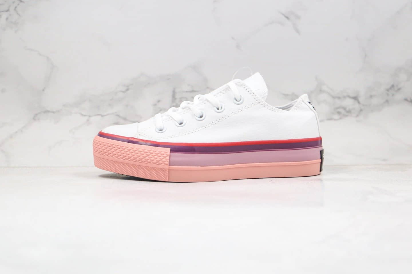 匡威Converse x opi chuck taylor all stat公司级版本指甲油OPI联名款低帮厚底松糕帆布鞋白粉色原盒原标原厂硫化大底 货号:566557C
