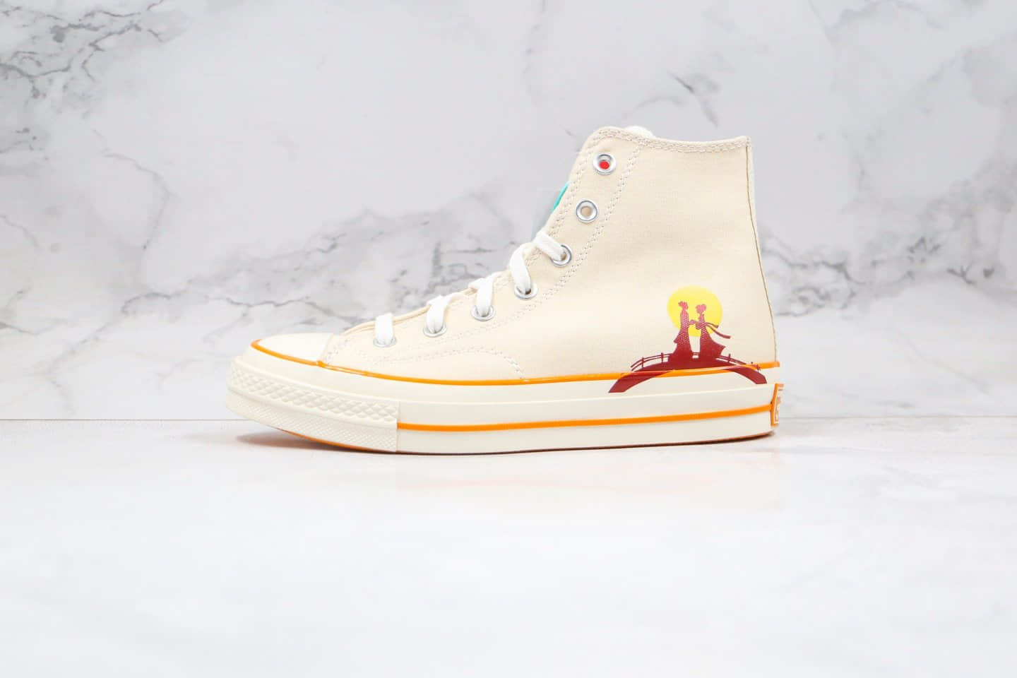 匡威Converse Chuck Taylor All Star 1970 High x Mille Bobby Brown公司级版本高帮七夕情人节限定米白橙色牛郎织女硫化帆布板鞋原档案数据开发 (ID:49237) - 图片1