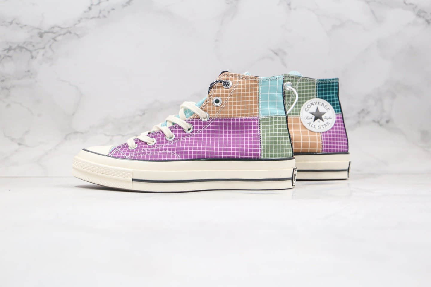 匡威CONVERSE Chuck 70s公司级版本高帮格子解构彩虹色拼接硫化帆布鞋原厂硫化大底 (ID:49605) - 图片1