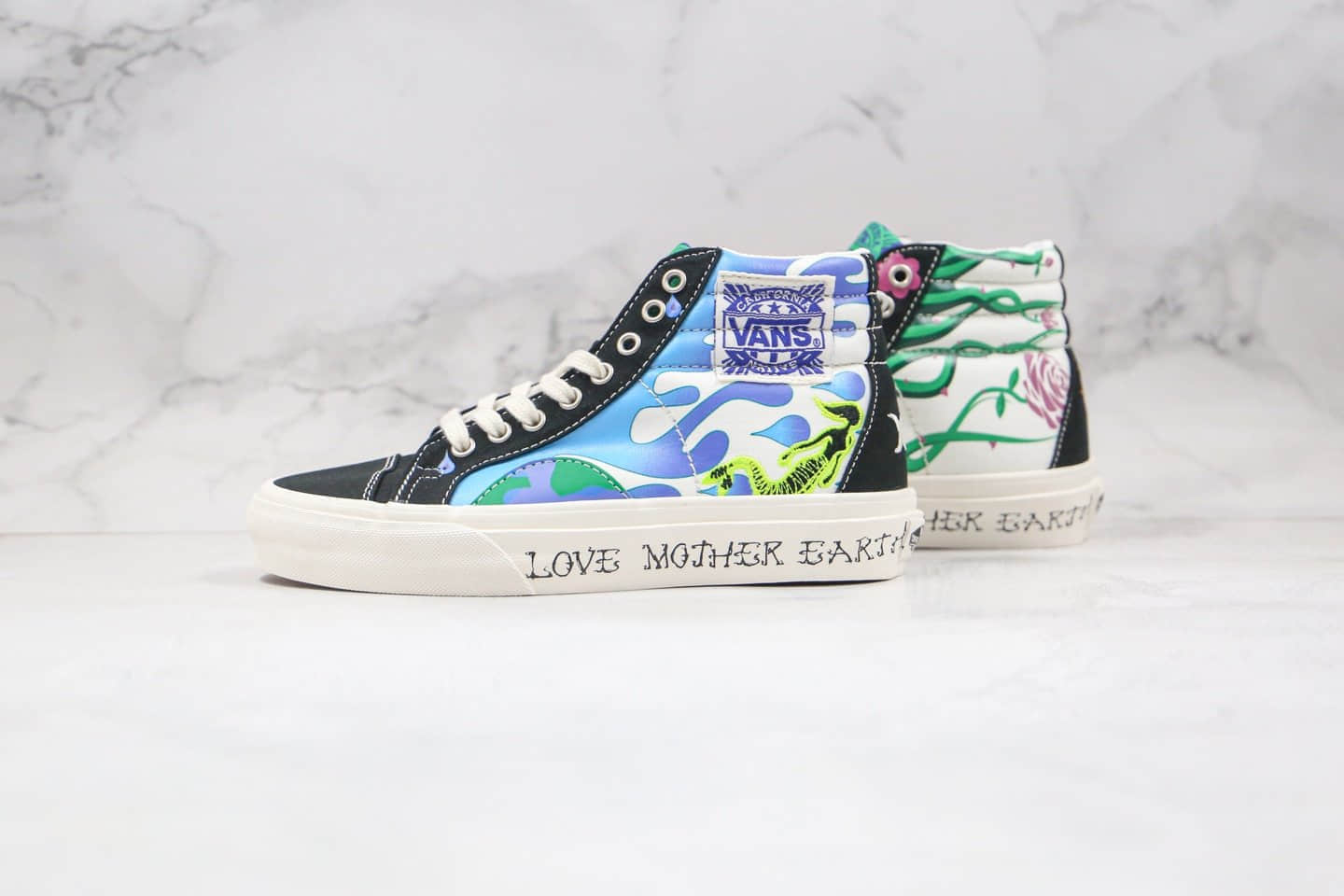 万斯VANS Sk8-Hi公司级版本高帮地球生态环境主题火焰水土刺绣鸳鸯配色硫化板鞋原盒原标 货号:VN0A3JFIWZ2