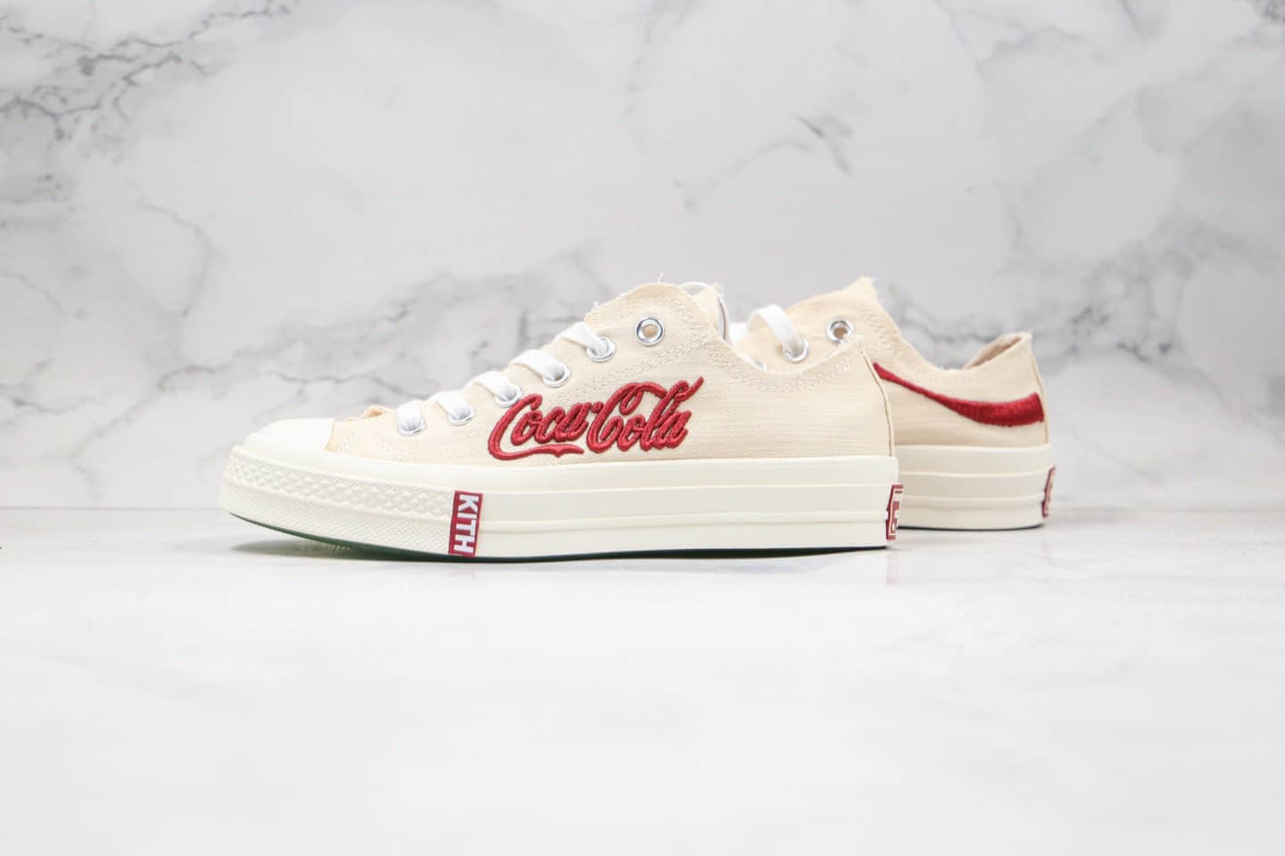 匡威Converse Chuck 70 Low x KITH x Coca-cola公司级版本三方联名款低帮可口可乐刺绣字母白红色帆布鞋原盒原标 (ID:50170) - 图片1