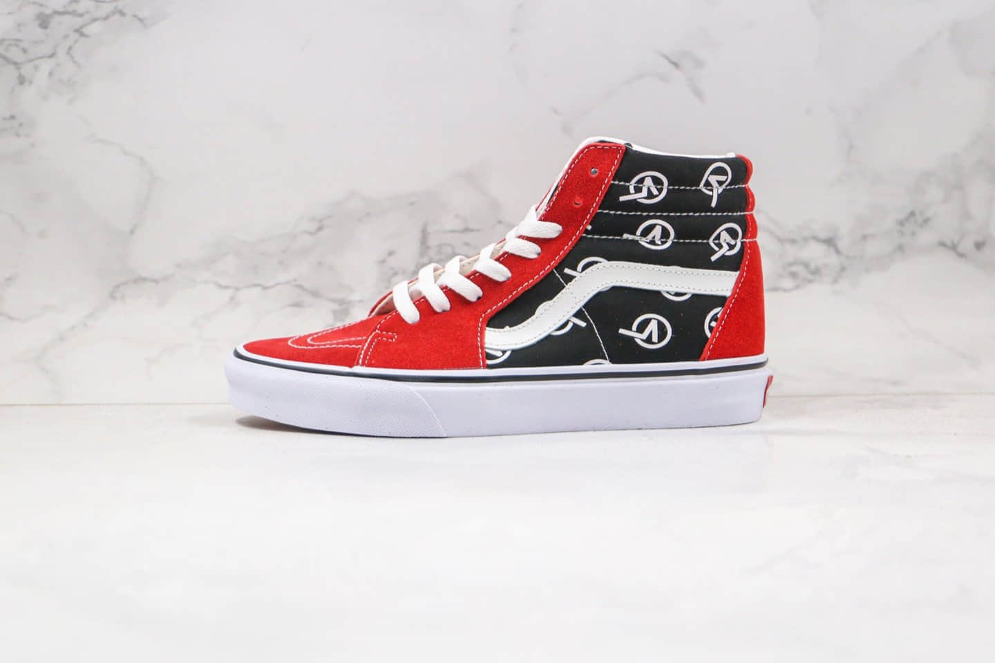 万斯Vans SK8-Mid Circle V Logo公司级版本高帮日系V字黑红色LOGO印花帆布鞋原鞋开模一比一打造 (ID:50343) - 图片1