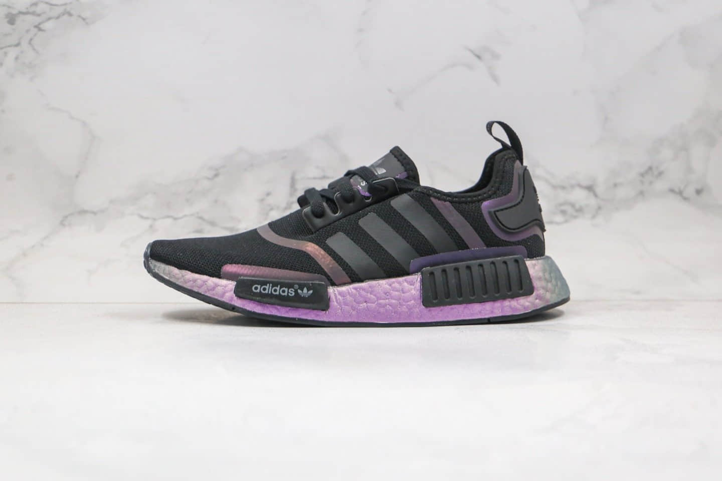 阿迪达斯Adidas NMD R1 Boost纯原版本爆米花跑鞋NMD炫彩黑紫色原厂巴斯夫大底 (ID:50375) - 图片1