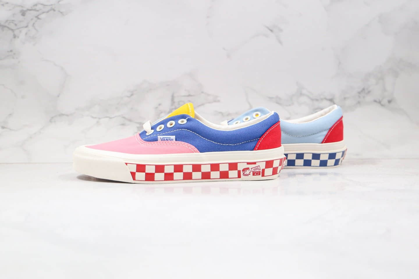 万斯Vans Style公司级版本低帮棋盘格子安纳海姆糖果色粉蓝红色鸳鸯拼色帆布鞋原盒原标 (ID:50636) - 图片1