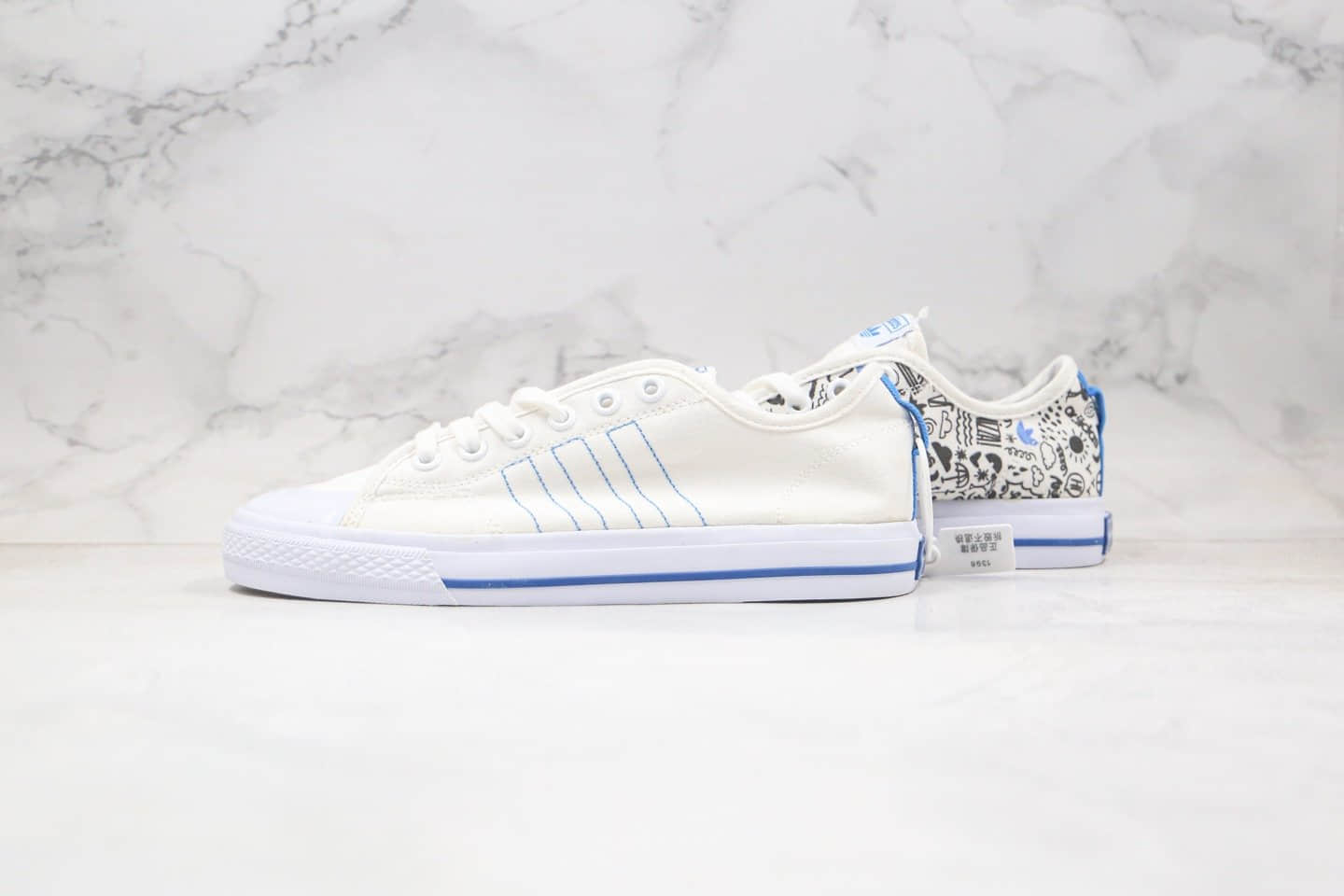 阿迪达斯Adidas Nizza纯原版本校园板鞋白蓝色涂鸦印花原盒原标原鞋开模 货号:FY3090