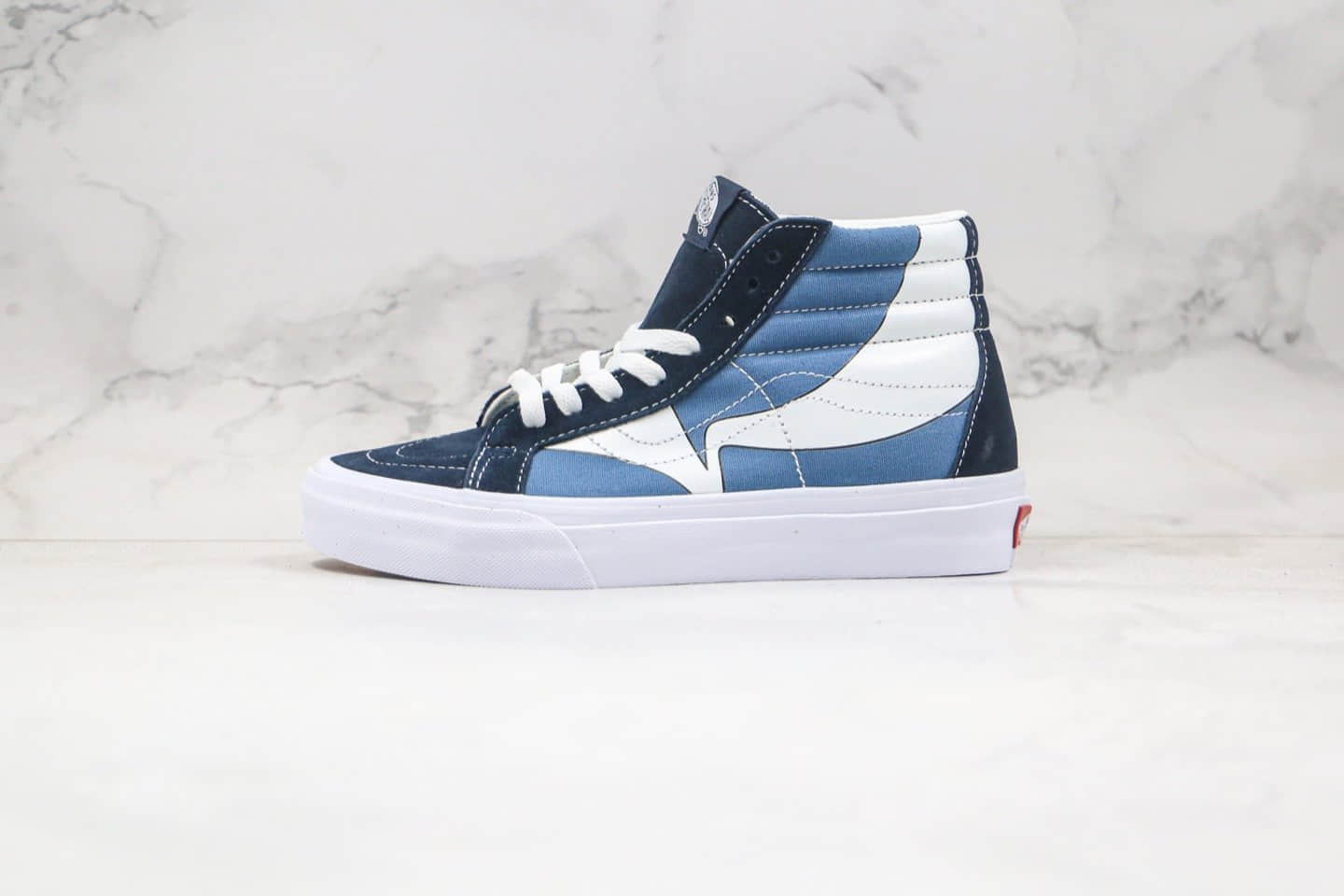 万斯Vans SK8-HI公司级版本高帮小V印花斜钩蓝白色帆布鞋原盒原标原楦头纸板打造 (ID:51298) - 图片1