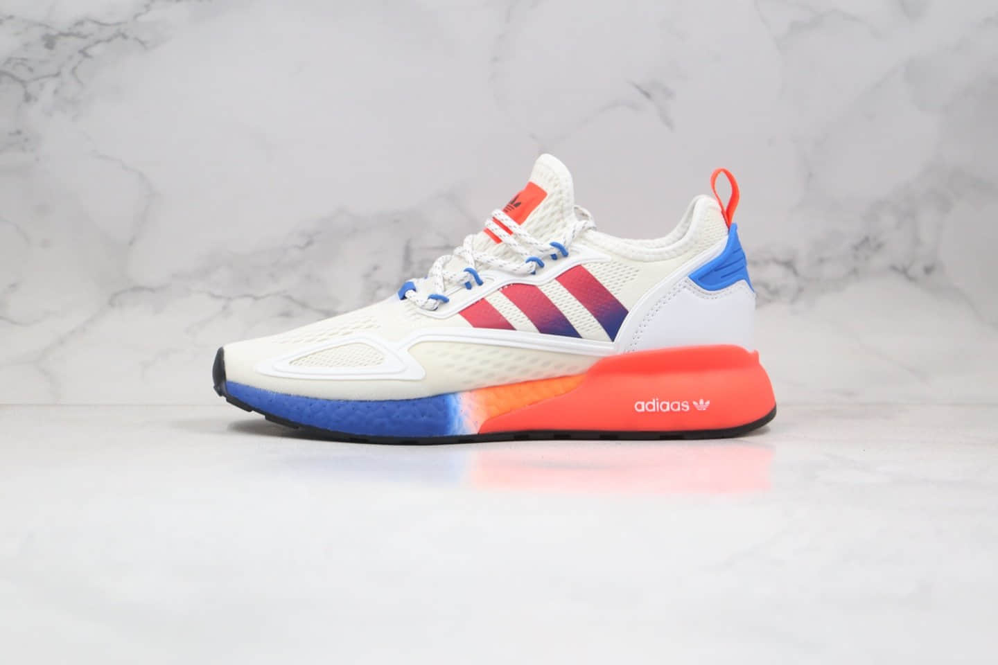 阿迪达斯adidas Originals ZX 2K Boost公司级版本易烊千玺同款爆米花缓震休闲运动跑鞋白橙蓝配色原盒原标 货号:FV9996