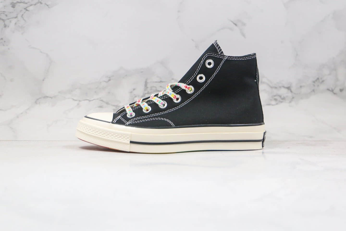 匡威Converse chuck 70S公司级版本高帮彩虹底印花鞋带黑色帆布鞋原厂硫化大底正确双围条 (ID:51937) - 图片1