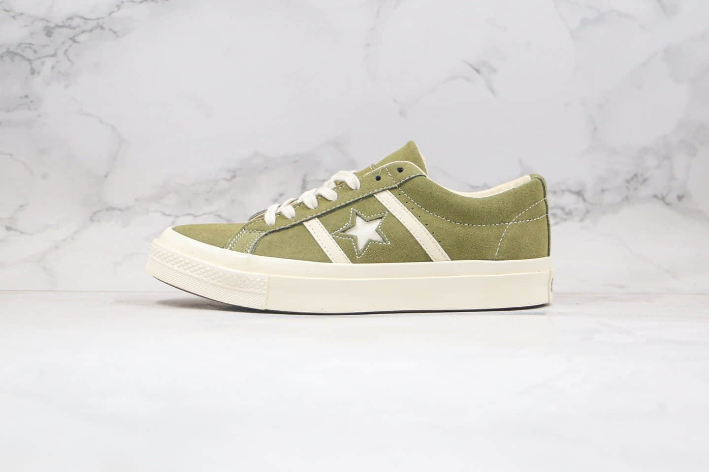 匡威CONVERSE jack star STAR&BARS SUEDE公司级版本低帮麂皮杰克双杠一星橄榄绿色硫化板鞋原鞋开模一比一打造 (ID:51953) - 图片1