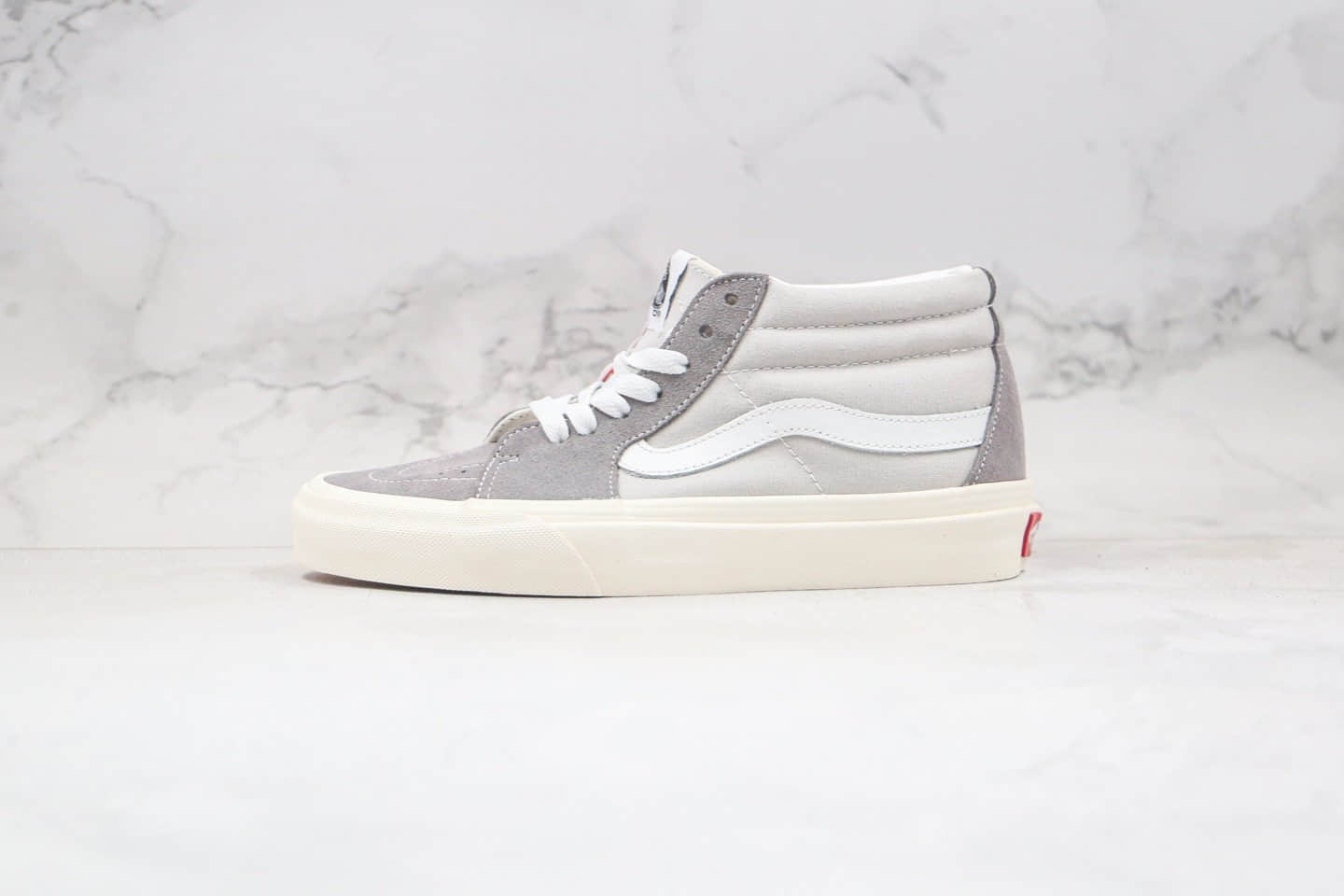 万斯Vans SK8-Mid公司级版本中帮麂皮帆布拼接板鞋灰白撞色工艺硫化一比一 (ID:52476) - 图片1