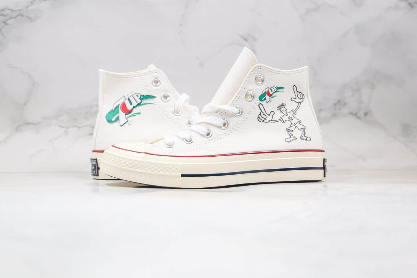 匡威7UP x Converse 1970s公司级版本七喜联名三星标帆布鞋白绿色蓝底双围条 (ID:53281) - 图片1