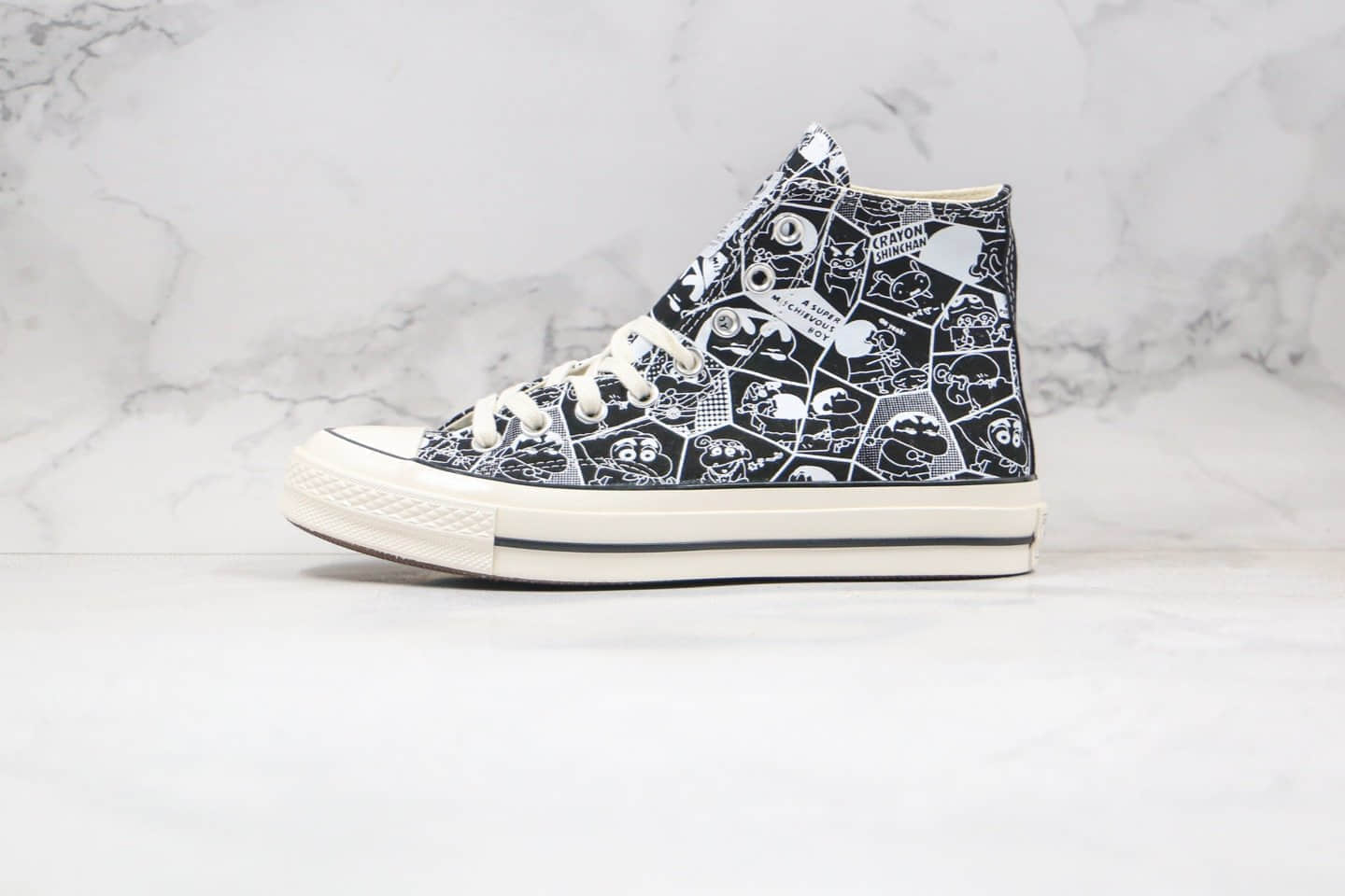 匡威Converse x 蜡笔小新联名公司级版本高帮板鞋涂鸦简笔画黑色原厂硫化 (ID:53289) - 图片1