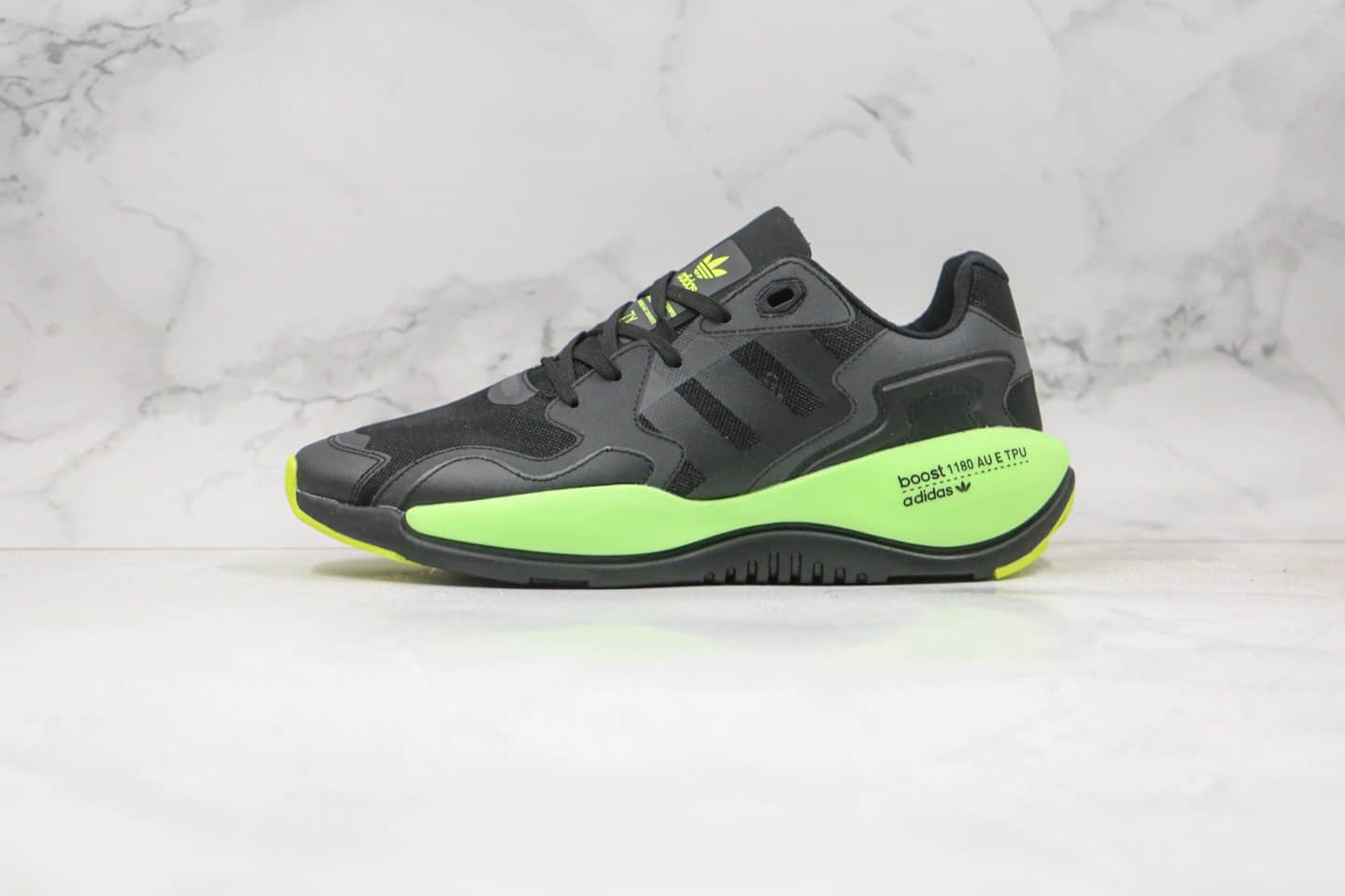 阿迪达斯adidas Originals ZX ALKYNE纯原版本王嘉尔同款未来球鞋炔化学元素系列黑绿色爆米花跑鞋原鞋开模一比一打造 货号:FY3023