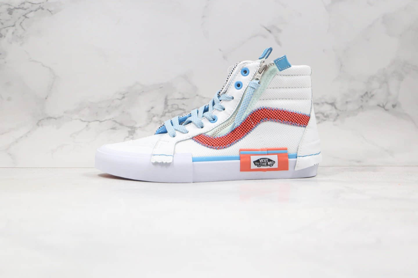万斯Vans Vault Sk8-Hi Cap LX公司级版本解构2.0高帮板鞋浅蓝红白色内置钢印 (ID:54794) - 图片1