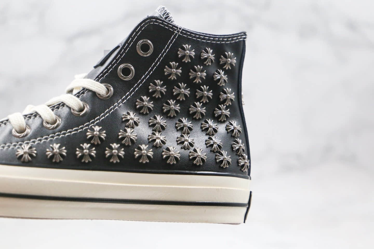匡威Chrome Heart X Converse Chuck 70公司级版本克罗心联名皮面板鞋黑色蓝底双围条 货号：169999C