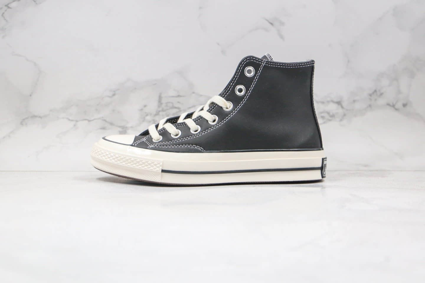 匡威Converse 1970s公司级版本高帮皮面板鞋黑色双围条蓝底 (ID:55346) - 图片1