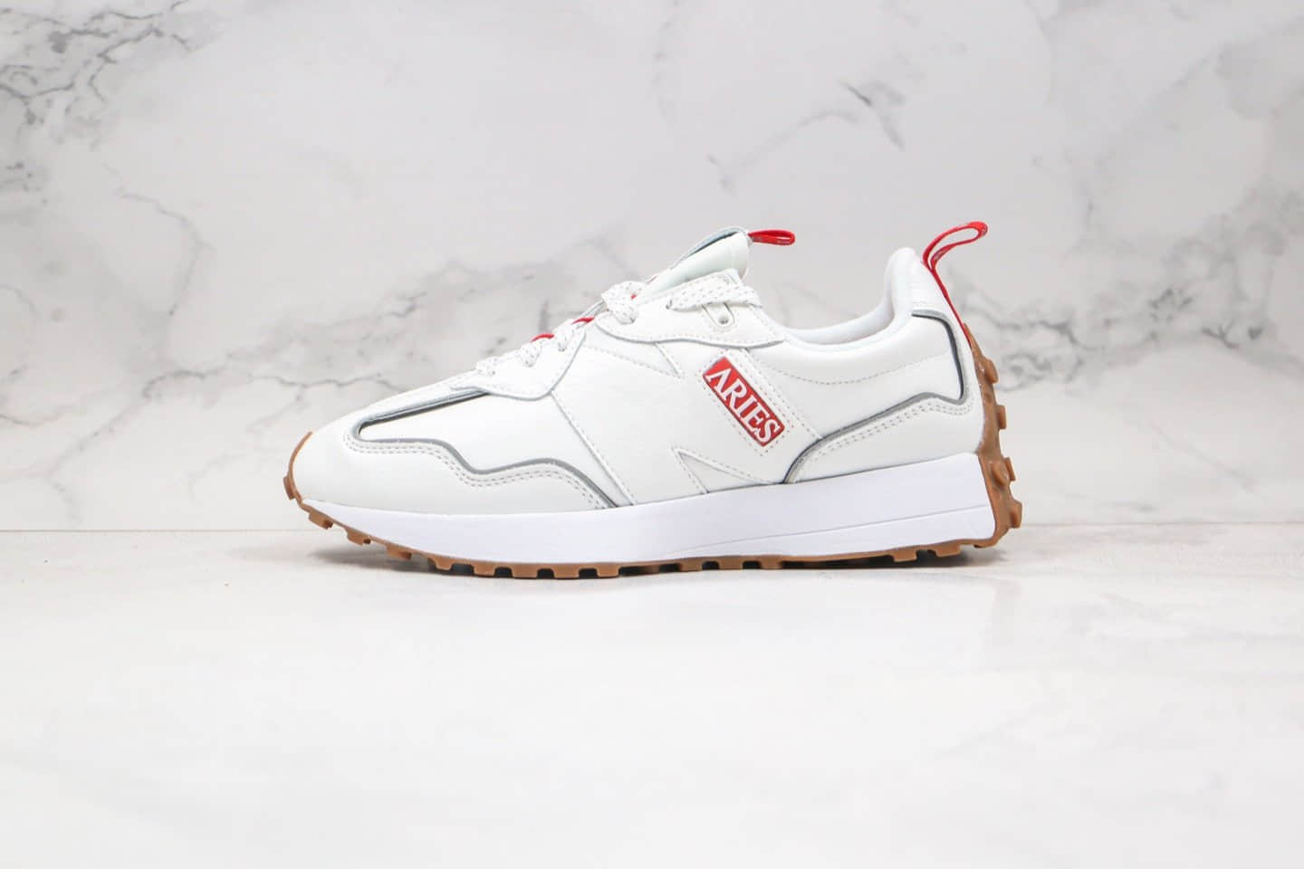 新百伦New Balance 327纯原版本皮面复古慢跑鞋NB327白灰红色3M反光满天星原盒原标 (ID:55642) - 图片1