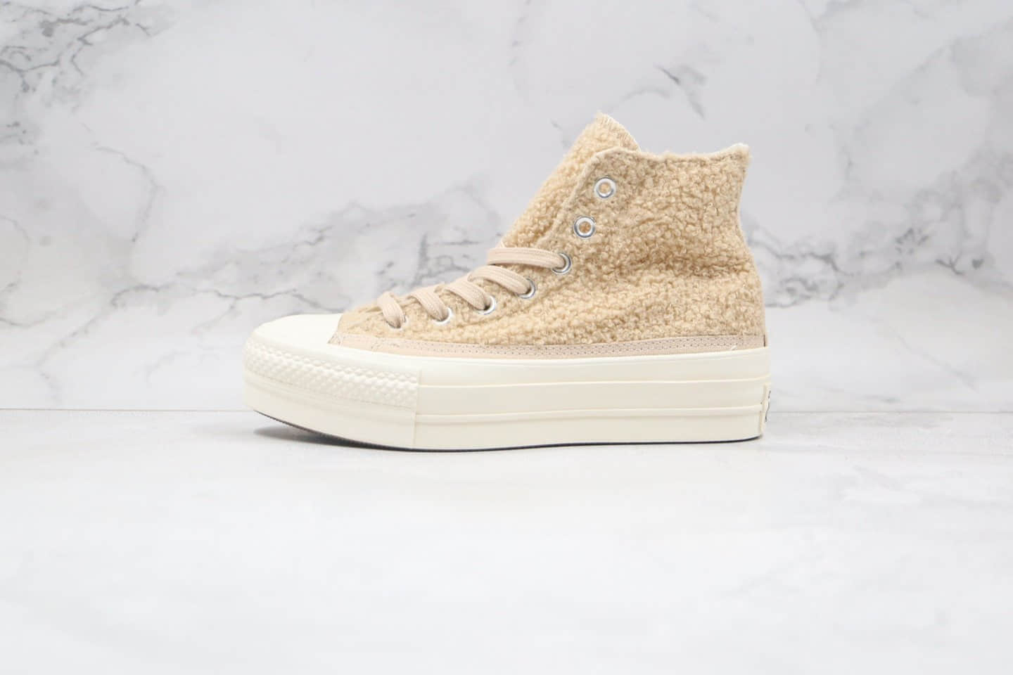 匡威CONVERSE All Star Lift Clean公司级版本厚底加绒高帮奶茶色硫化板鞋原楦头纸板打造 (ID:55965) - 图片1