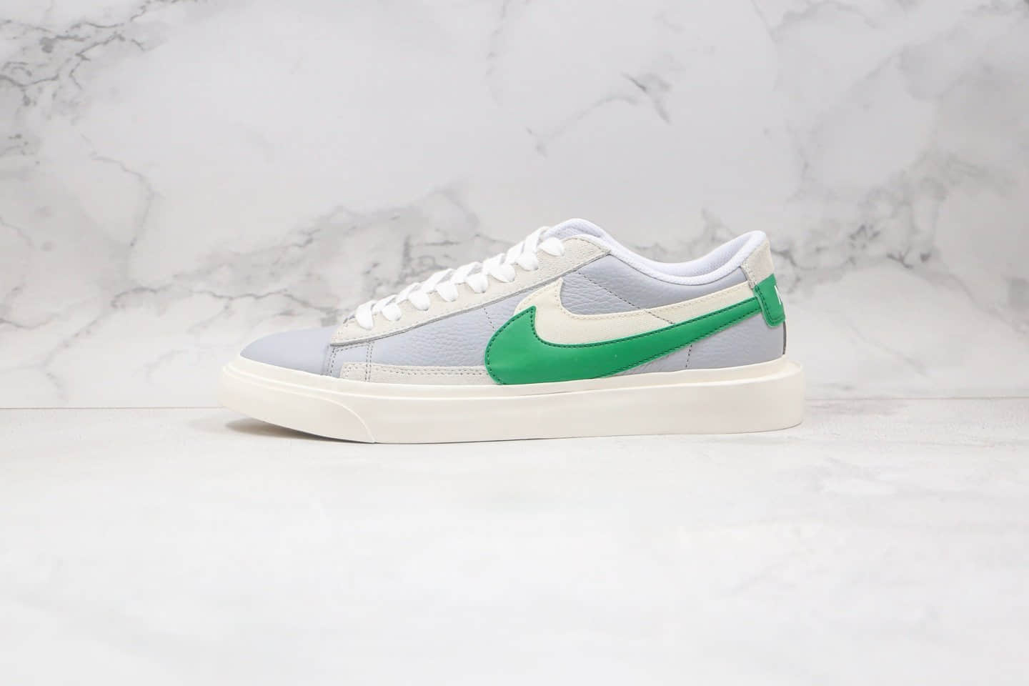 耐克Nike Blazer x Sacai联名款纯原版本解构双钩低帮开拓者板鞋灰绿色原档案数据开发 (ID:56300) - 图片1