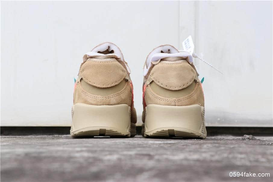 耐克联名款Off-White x Nike Air Max 90 2.0沙漠黄纯原版本正确细节蓝色防伪扣三色鞋带 货号:AA7293-200
