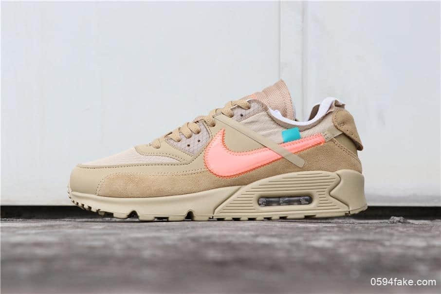 耐克联名款Off-White x Nike Air Max 90 2.0沙漠黄纯原版本正确细节蓝色防伪扣三色鞋带 货号:AA7293-200
