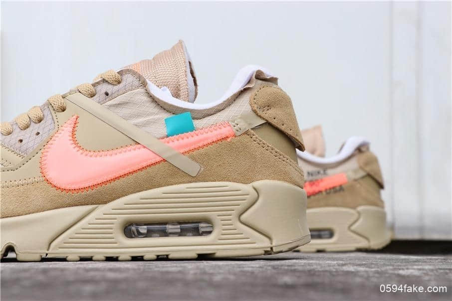 耐克联名款Off-White x Nike Air Max 90 2.0沙漠黄纯原版本正确细节蓝色防伪扣三色鞋带 货号:AA7293-200