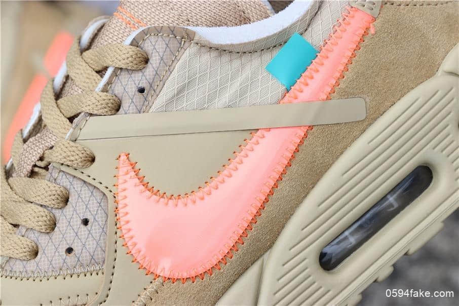 耐克联名款Off-White x Nike Air Max 90 2.0沙漠黄纯原版本正确细节蓝色防伪扣三色鞋带 货号:AA7293-200