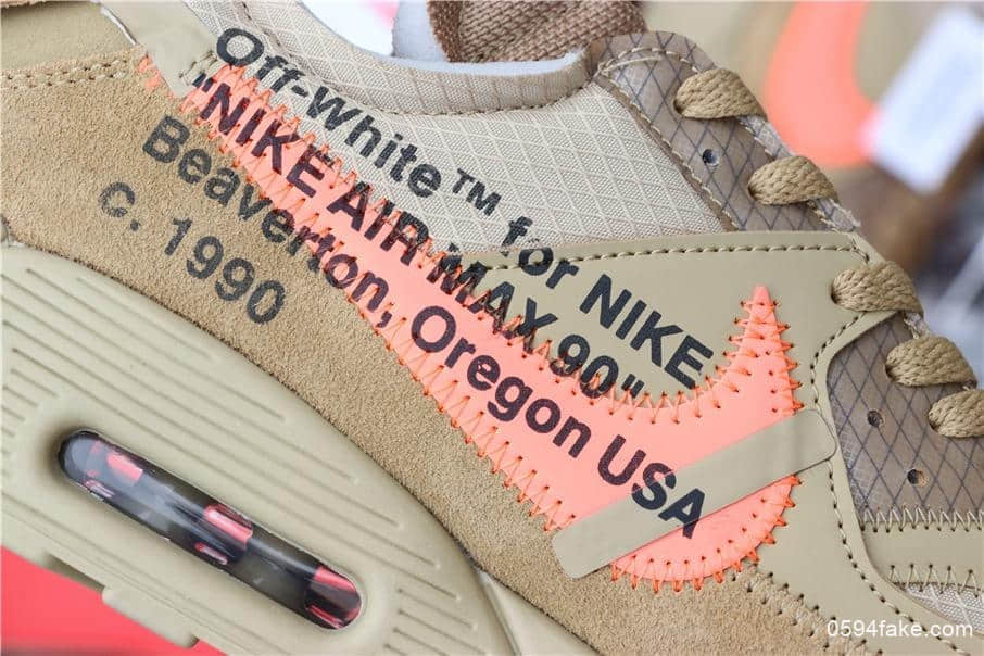 耐克联名款Off-White x Nike Air Max 90 2.0沙漠黄纯原版本正确细节蓝色防伪扣三色鞋带 货号:AA7293-200