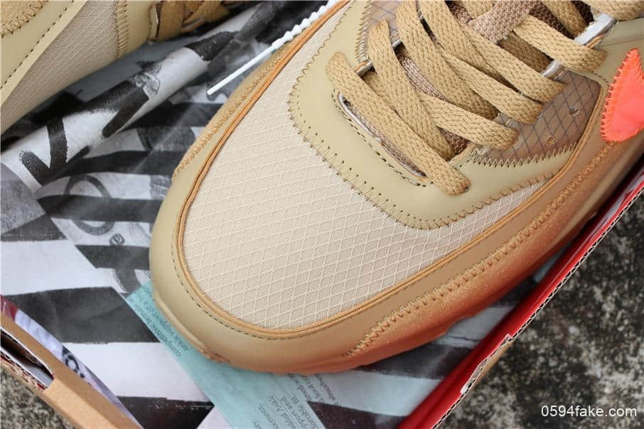 耐克联名款Off-White x Nike Air Max 90 2.0沙漠黄纯原版本正确细节蓝色防伪扣三色鞋带 货号:AA7293-200
