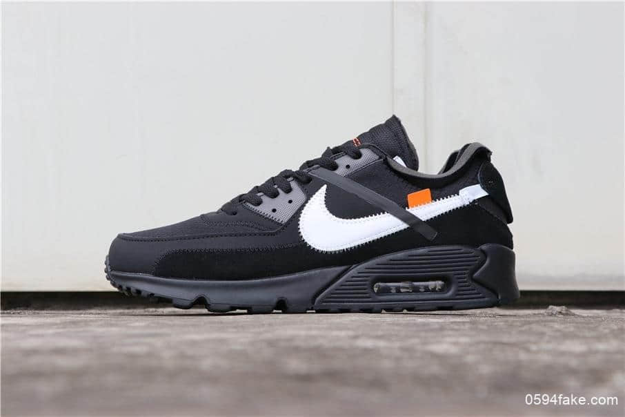 耐克联名款Off-White x Nike Air Max 90 2.0黑白公司级牛巴革鞋身搭配网格面材质 (ID:5650) - 图片1