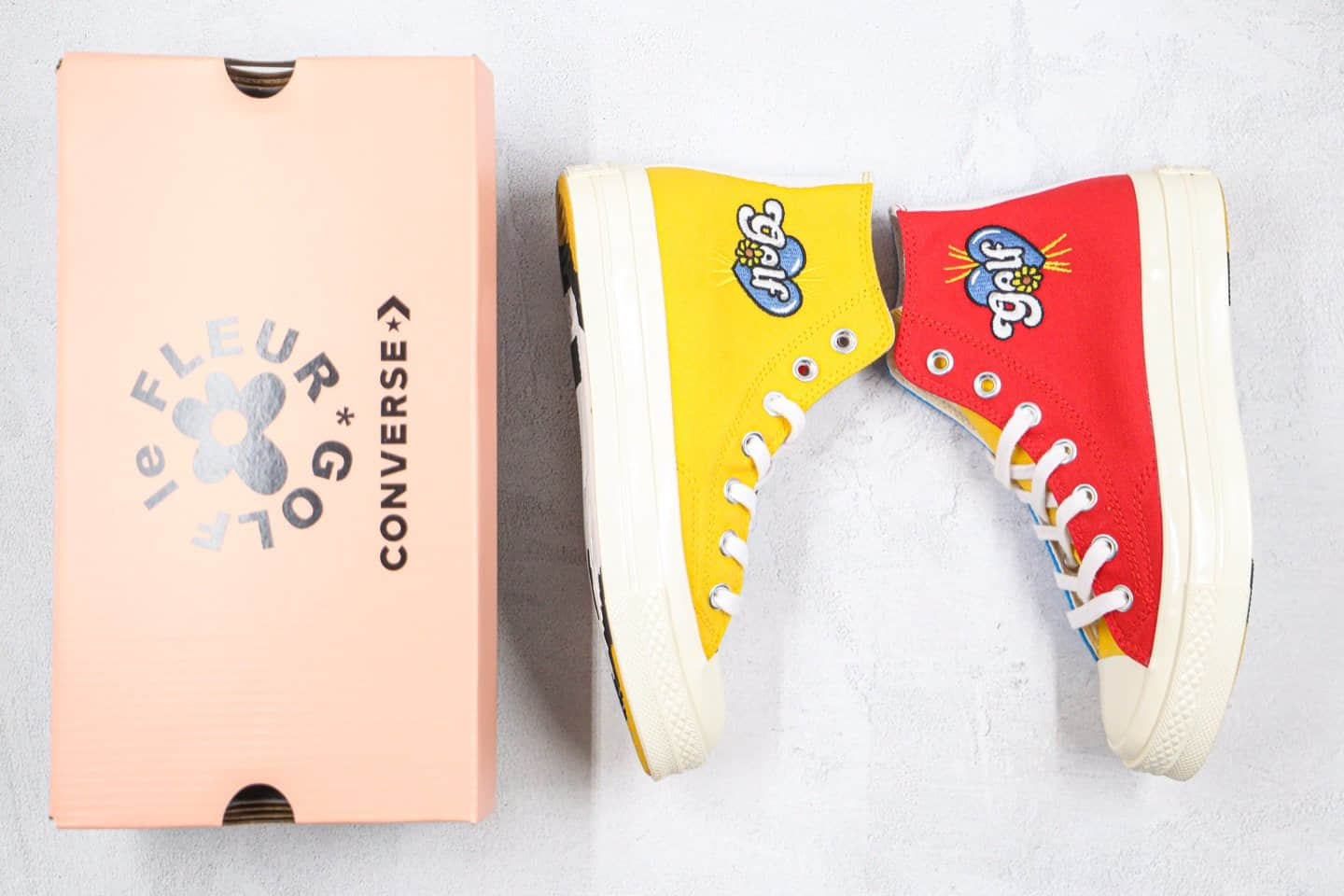 匡威Converse Chuck 70 x GOLF le FLEUR公司级版本高帮小花彩虹色帆布鞋原盒原标 货号:169910C