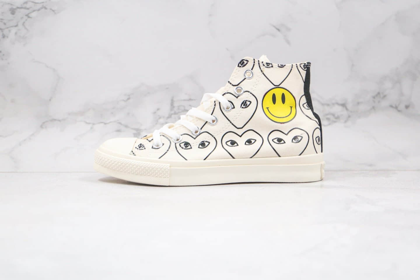 匡威Converse x 敏感内容G PLAY X 敏感内容ILEY Chuck Taylor All Star公司级版本日版限定款川久保玲联名高帮帆布鞋笑脸白敏感内容原标原盒