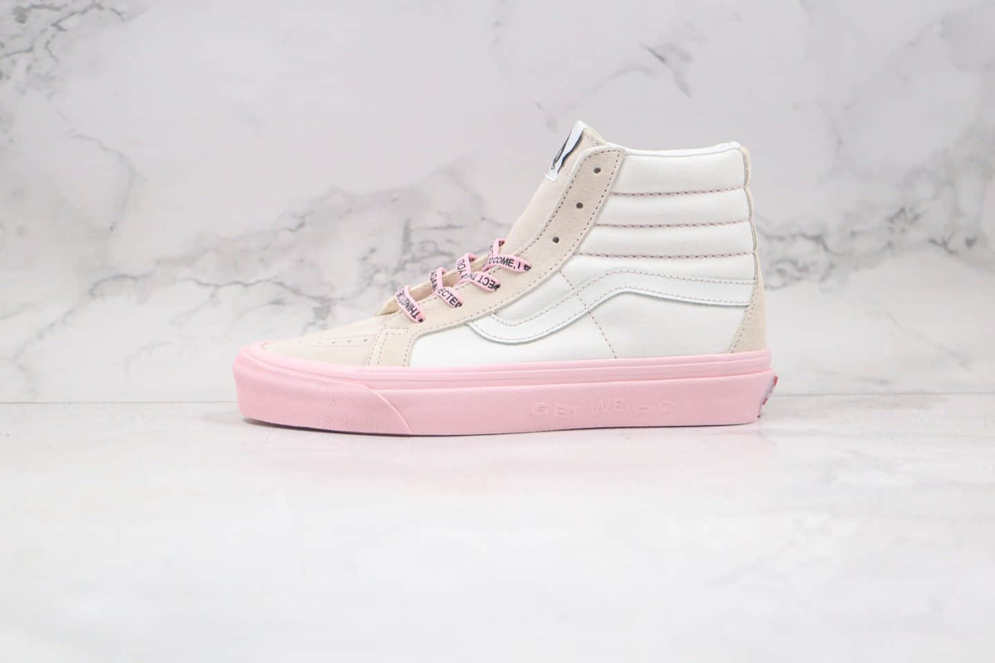 万斯Vans GETWEIRD Sk8 Hi X Anti Social Social Club XX D敏感内容 ASSC三方联名款公司级版本高帮白粉色硫化板鞋内置钢印原盒原标
