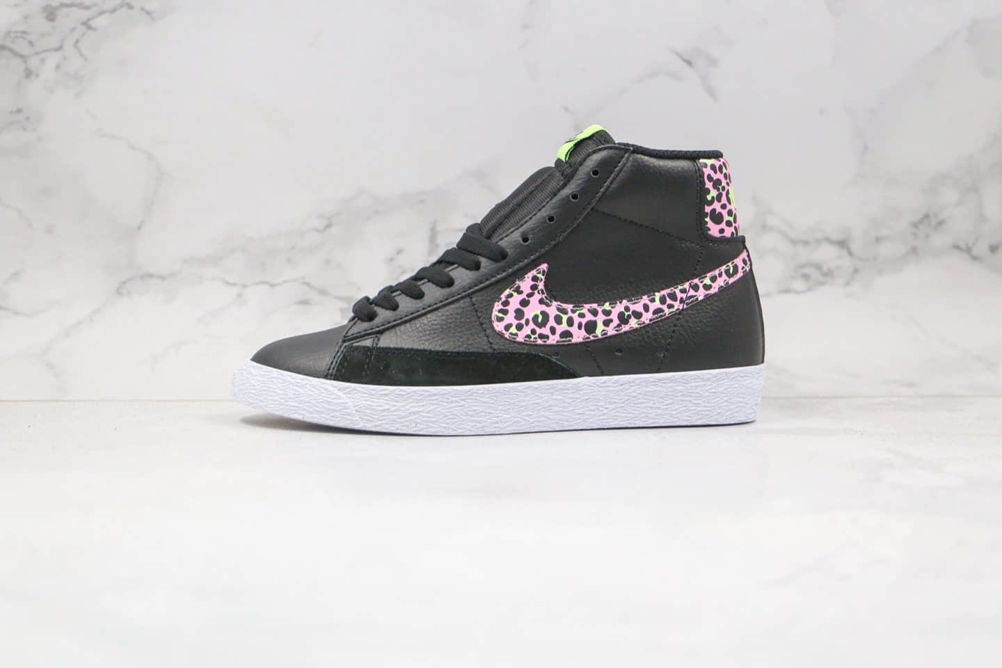 耐克Nike Blazer Mid GS纯原版本中帮开拓者板鞋黑粉豹纹真硫化大底 货号:DA4674-001
