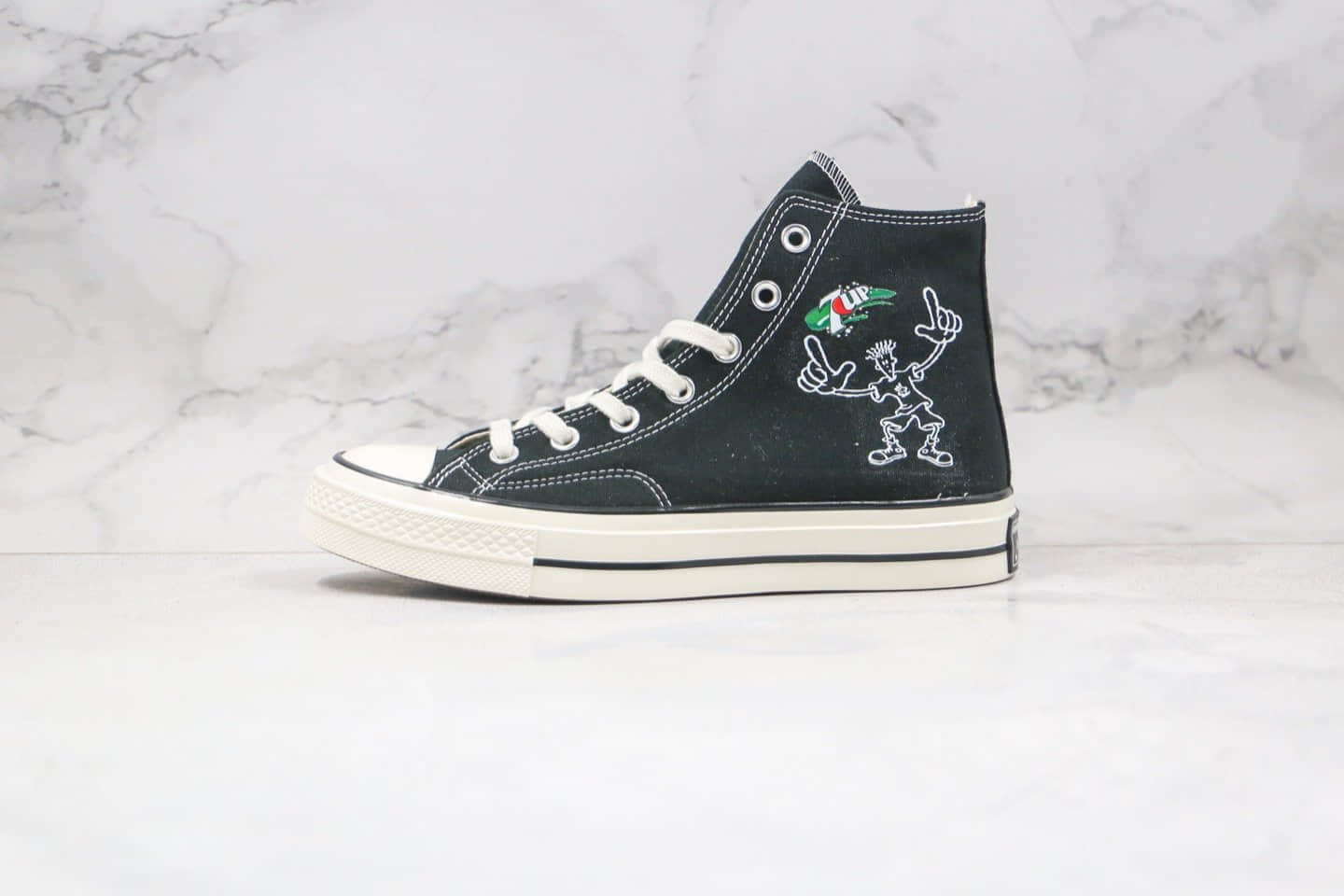 匡威Converse x 7UP七喜汽水联名款公司级版本黑色帆布鞋原厂硫化大底正确硅蓝软中底 (ID:58421) - 图片1