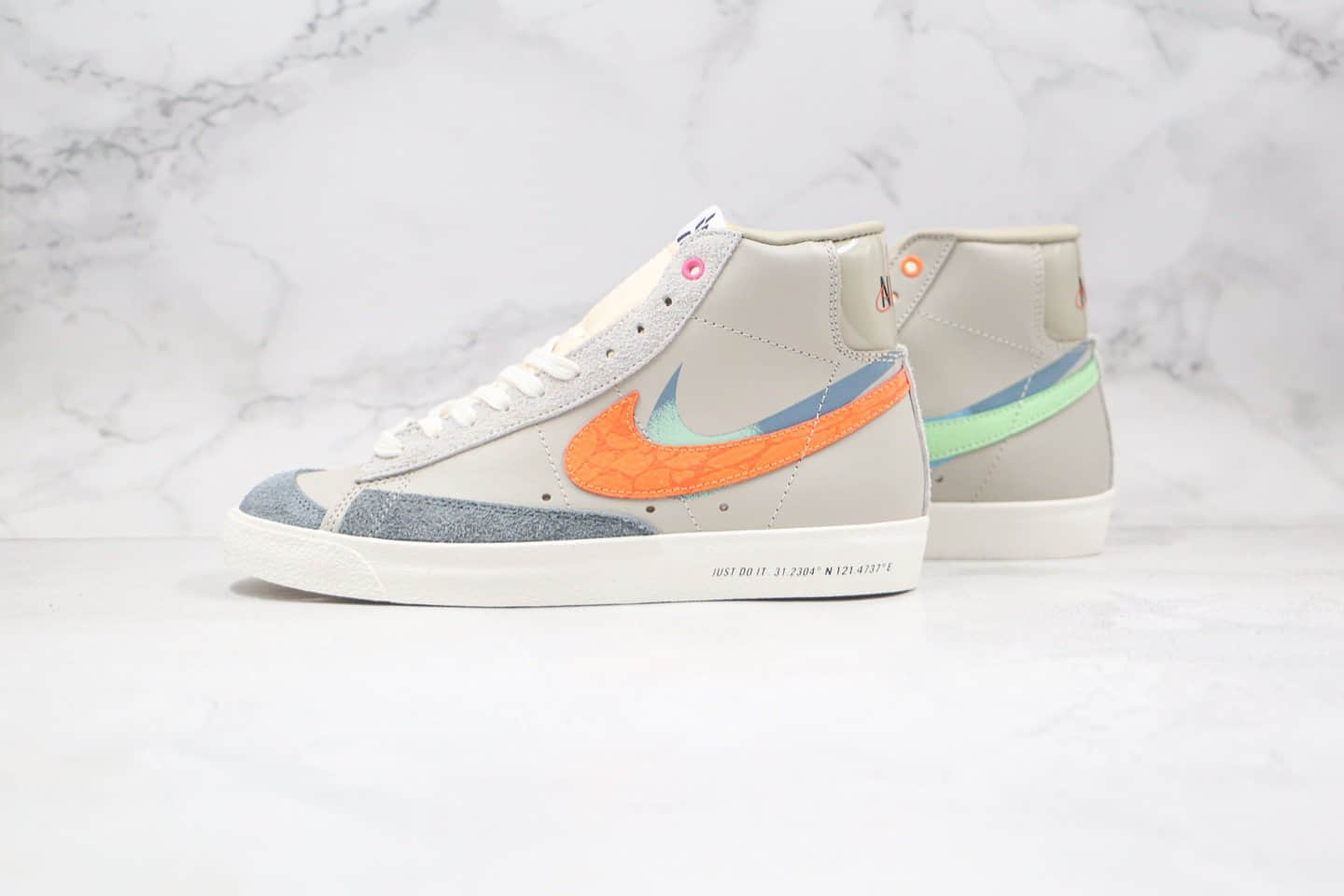 耐克Nike Blazer Mid ’77纯原版本中帮开拓者上海滩阴阳鸳鸯灰橙色板鞋原档案数据开发 (ID:58481) - 图片1