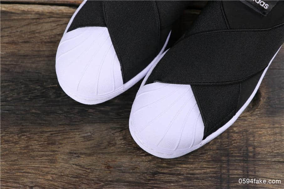 阿迪达斯Adidas SUPERSTAR SLIP ON W S贝壳头公司级交叉绑带黑白顶级版本敏感内容可充正 货号：S81337